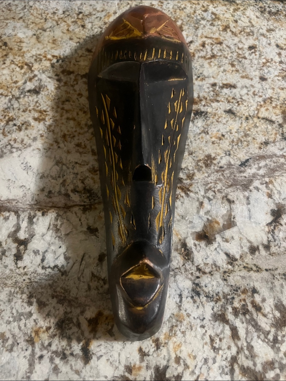 Hand-Carved Black and Gold Tribal Wall Mask - Home Accents